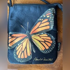 Harold Feinstein Collection Monarch Butterfly Printed Cross Body Bag 7" X 6"